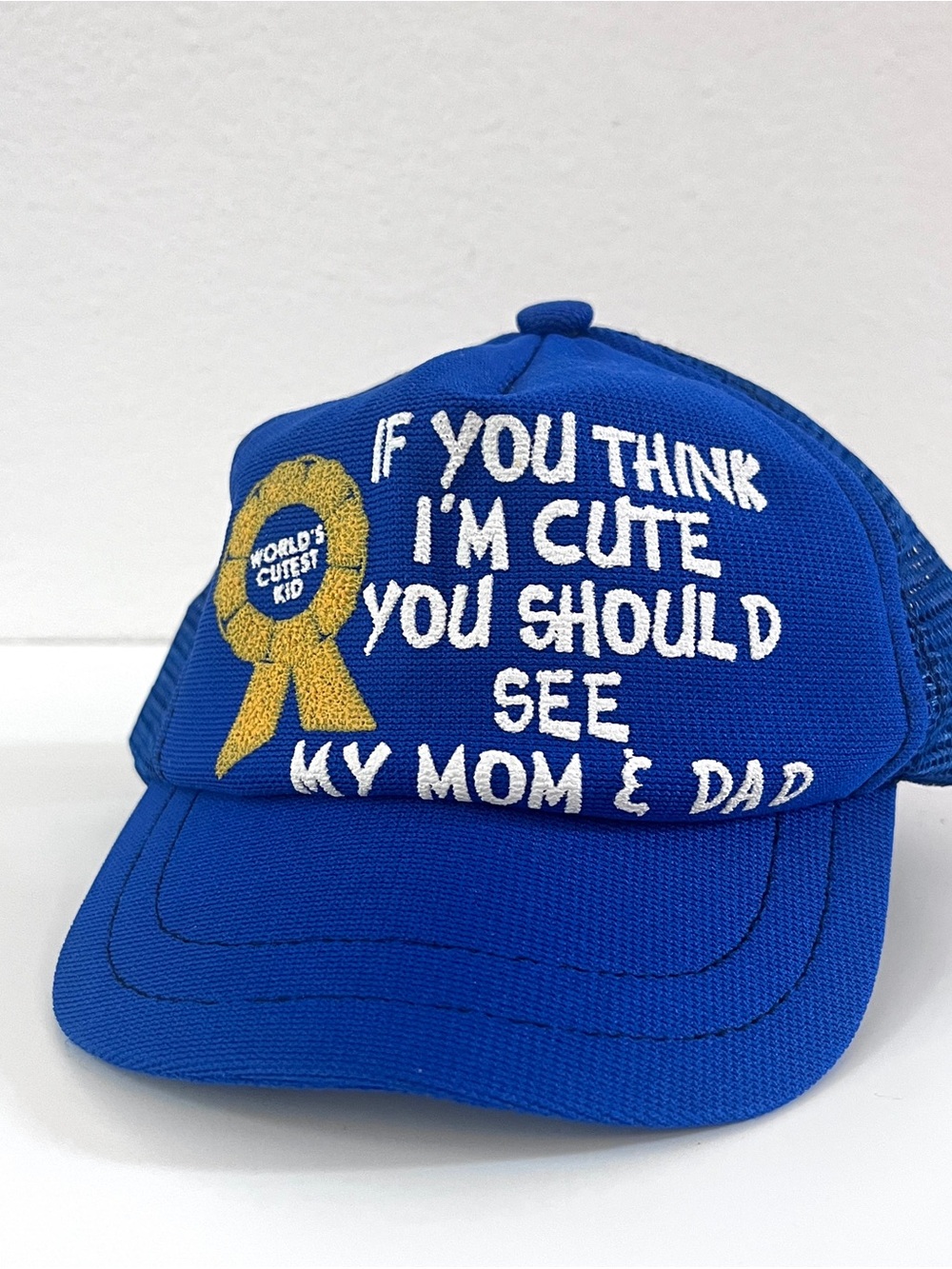 Vintage 80s Kids Blue 'I'm Cute' Trucker Cap